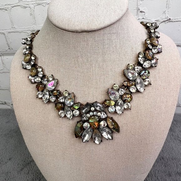 Sugarfix Rhinestone Bib Necklace Marquise Cut Gold Tone Chain 18 inch - Picture 2 of 6